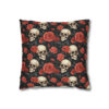 Skull and Rose Pillowcase | Gothic Floral Throw Pillow Cover