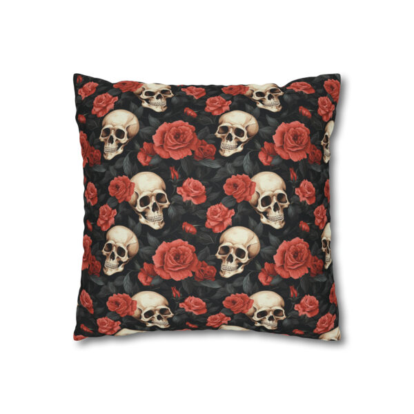 Skull and Rose Pillowcase | Gothic Floral Throw Pillow Cover