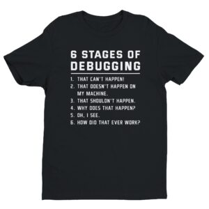 Six Stages of Debugging | Funny Software Engineer T-shirt