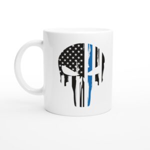 Thin Blue Line | American Flag Skull | Police Mug