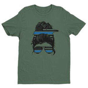 Thin Blue Line | Messy Bun Hair | Police Support T-shirt