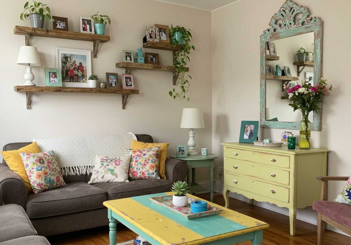 A small living room with budget-friendly design solutions.