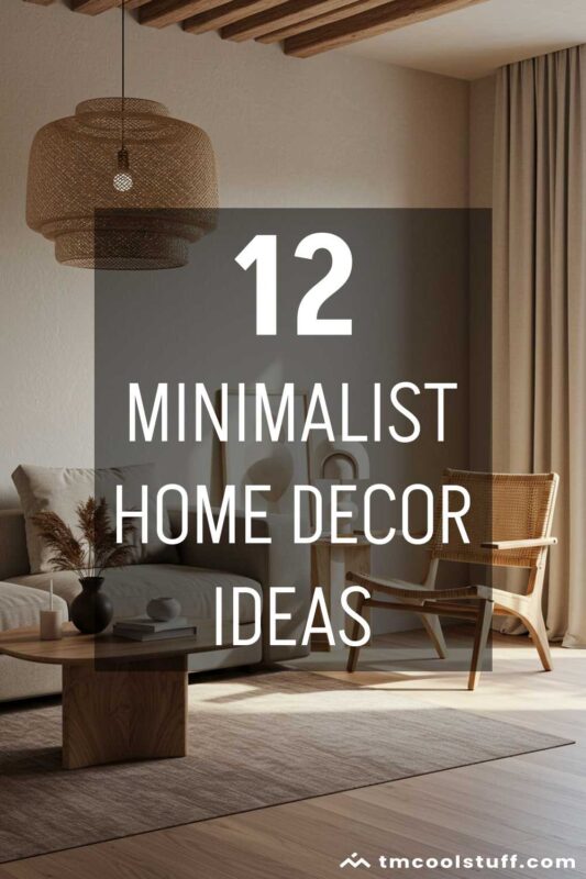 Minimalist living space with balanced decor, natural textures, statement chair, and warm neutral colors.