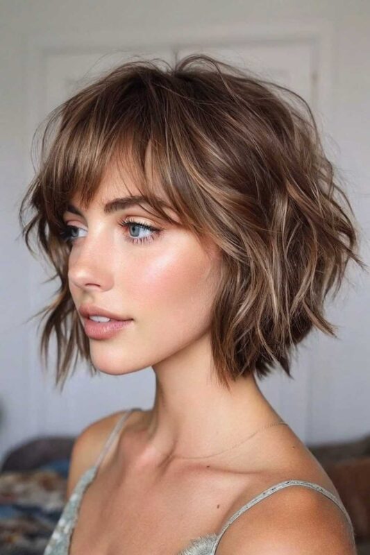 A woman with a Cowboy Bob hairstyle.