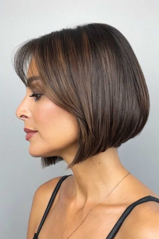 A woman with an A-Line Bob hairstyle.