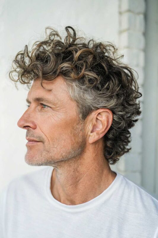An older man with curly shag hairstyle.