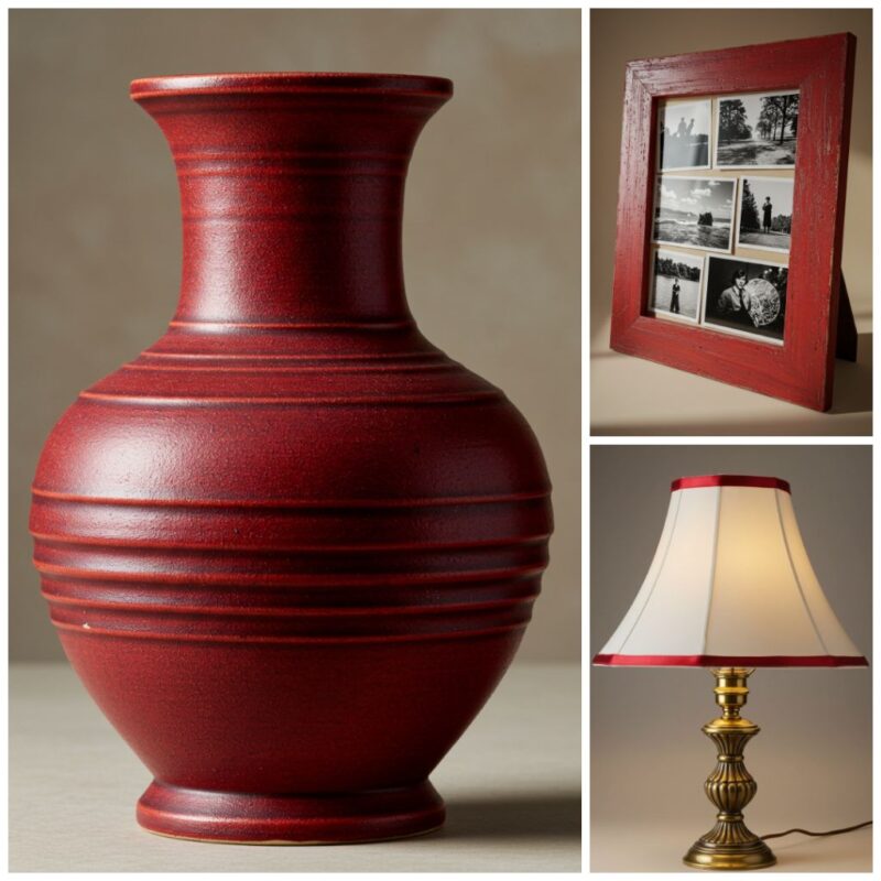 Three DIY home decor projects featuring cherry red paint and customization techniques for budget-friendly decor.