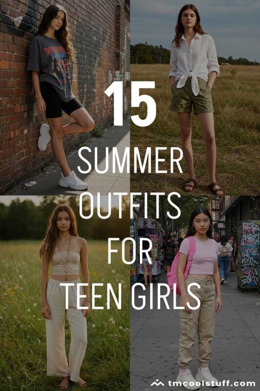 Collage of teen girls' summer outfits.