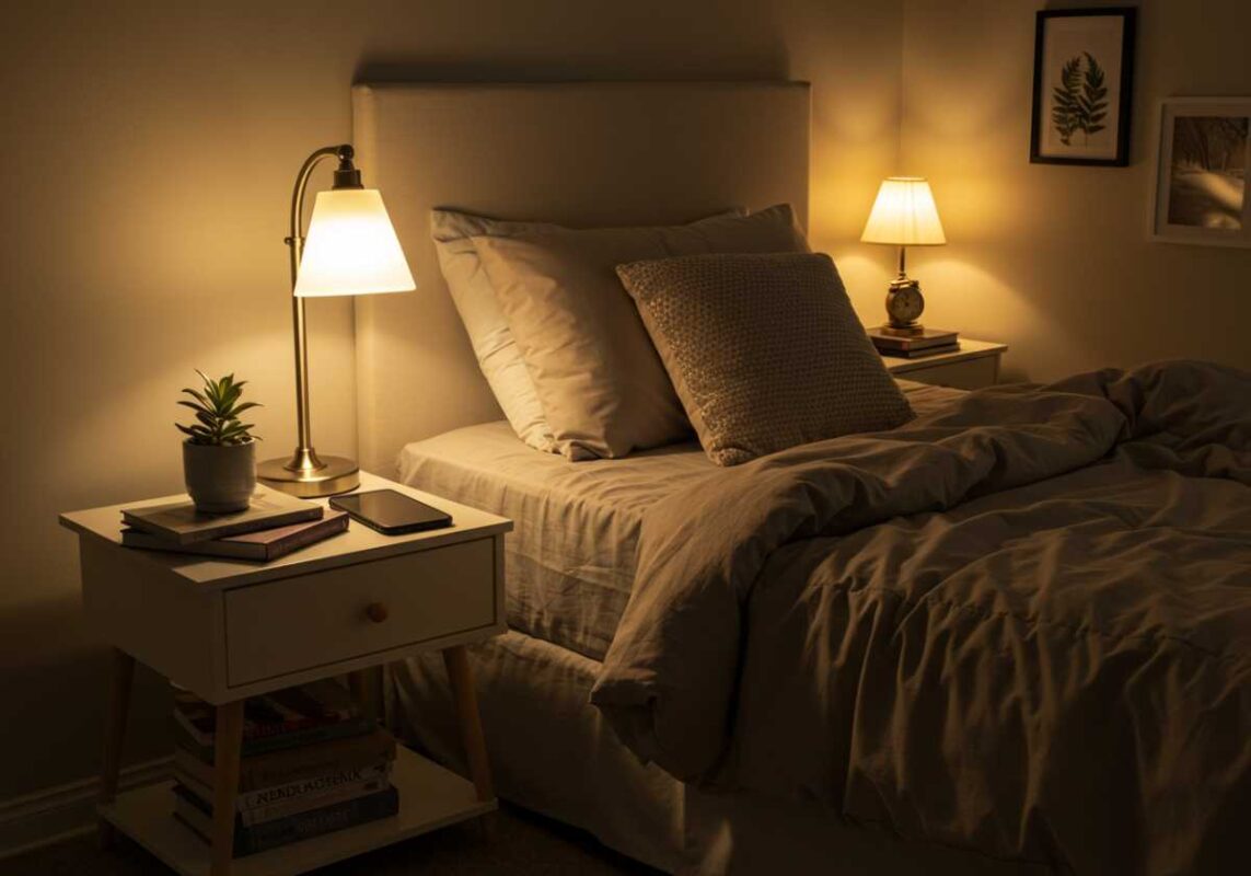 Cozy bedroom setup, promoting healthy sleep habits.