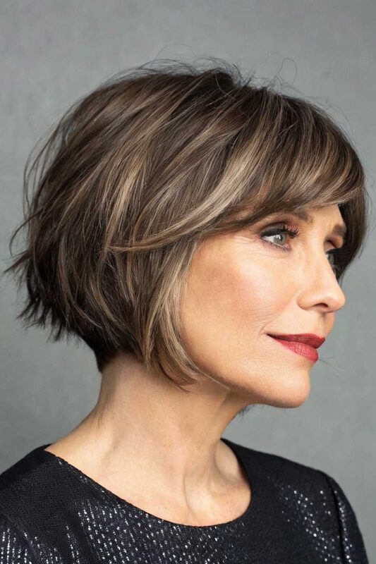 A mature woman with a French bob hairstyle.