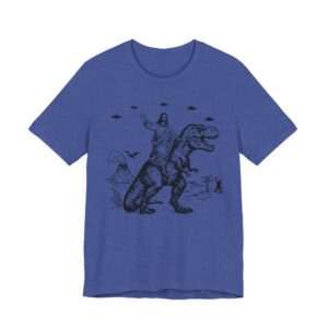 Funny Jesus Riding Dinosaur with UFO, Bigfoot and Pterosaur T-shirt