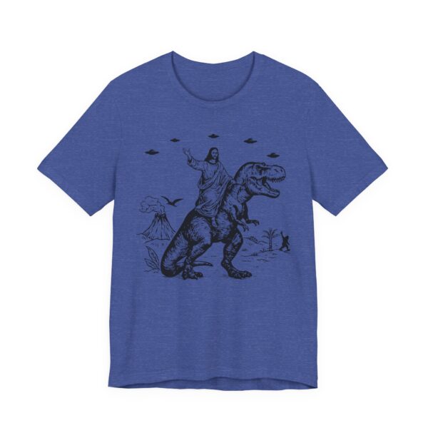 Funny Jesus Riding Dinosaur with UFO, Bigfoot and Pterosaur T-shirt
