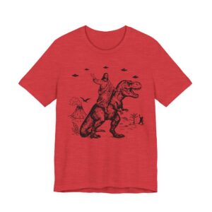 Funny Jesus Riding Dinosaur with UFO, Bigfoot and Pterosaur T-shirt