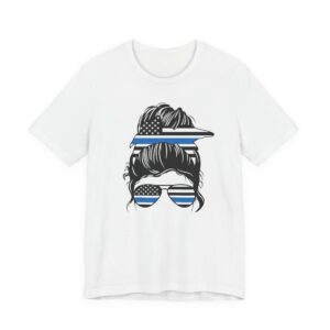 Thin Blue Line | Messy Bun Hair | Police Support T-shirt