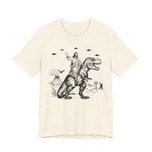 Funny Jesus Riding Dinosaur with UFO, Bigfoot and Pterosaur T-shirt