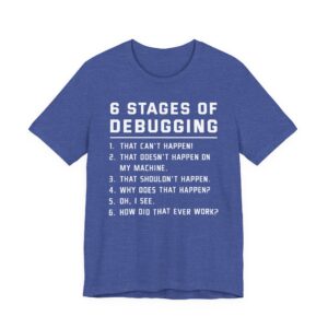 Six Stages of Debugging | Funny Software Engineer T-shirt
