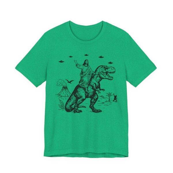 Funny Jesus Riding Dinosaur with UFO, Bigfoot and Pterosaur T-shirt