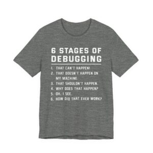 Six Stages of Debugging | Funny Software Engineer T-shirt