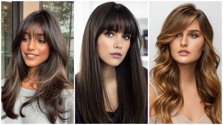 Women with long hair and curtain bangs.