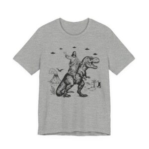 Funny Jesus Riding Dinosaur with UFO, Bigfoot and Pterosaur T-shirt