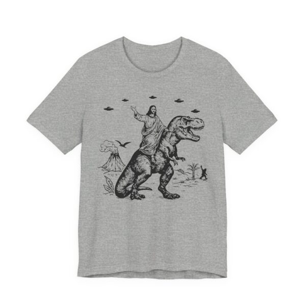 Funny Jesus Riding Dinosaur with UFO, Bigfoot and Pterosaur T-shirt