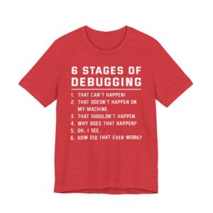 Six Stages of Debugging | Funny Software Engineer T-shirt