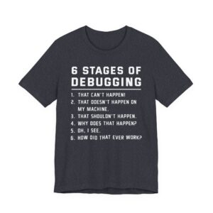 Six Stages of Debugging | Funny Software Engineer T-shirt