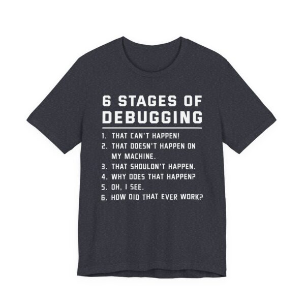 Six Stages of Debugging | Funny Software Engineer T-shirt