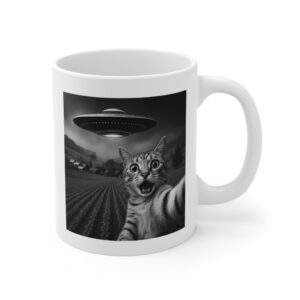 Funny Cat Selfie with Alien UFO Mug
