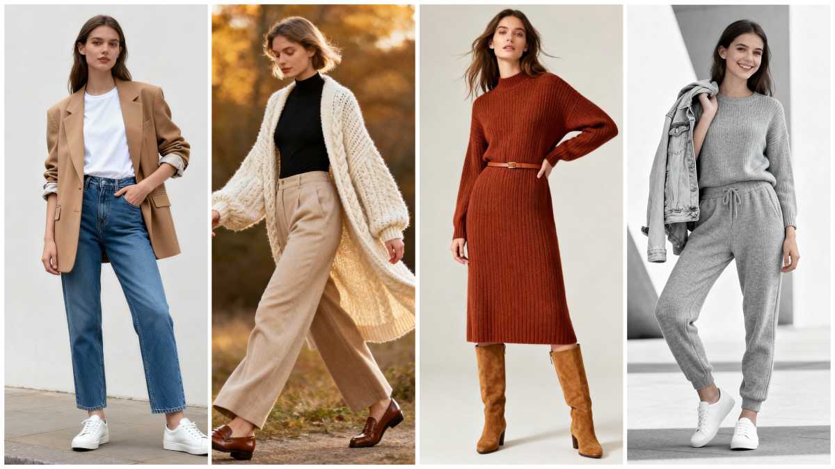 Collage showing different casual fall outfit ideas for women