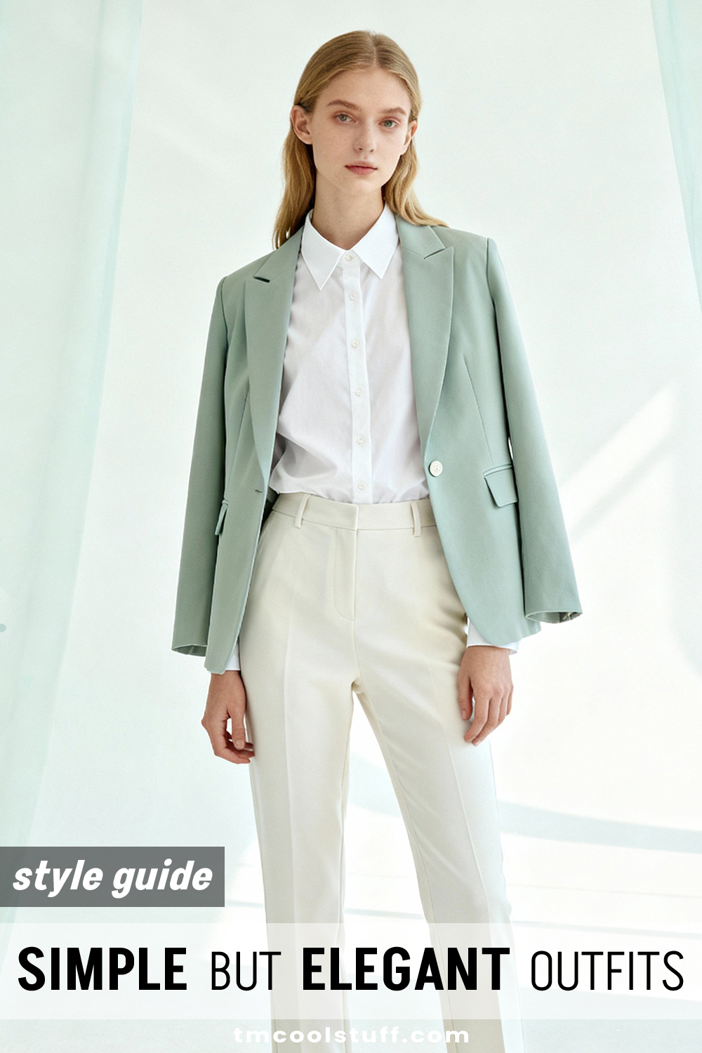 A styled woman in a simple elegant outfit