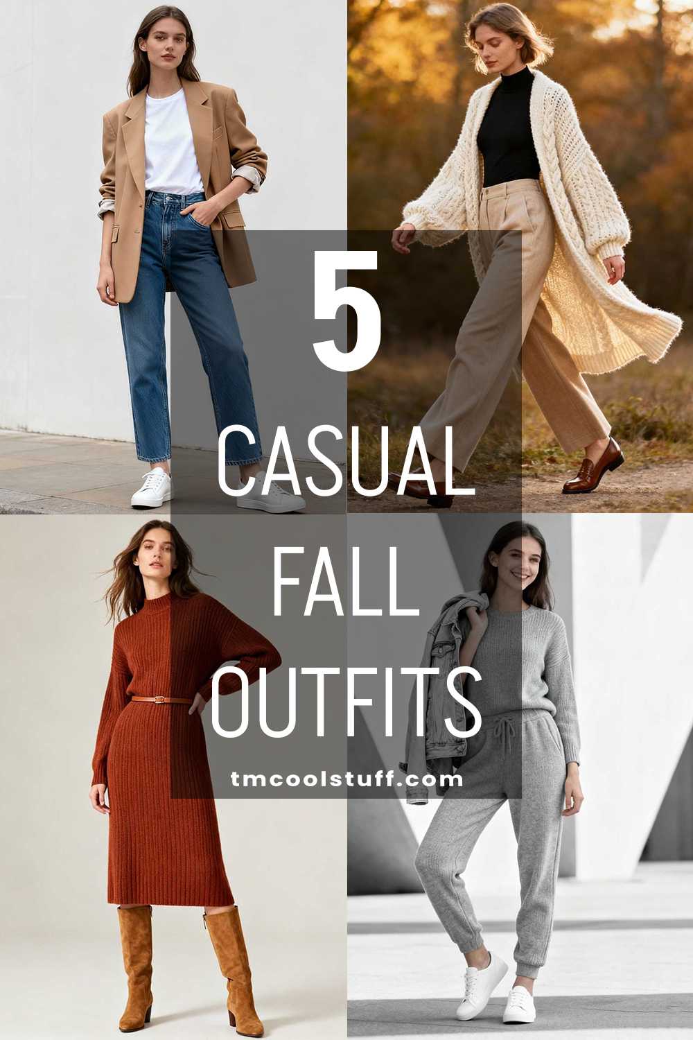 Collage showing different casual fall outfit ideas for women