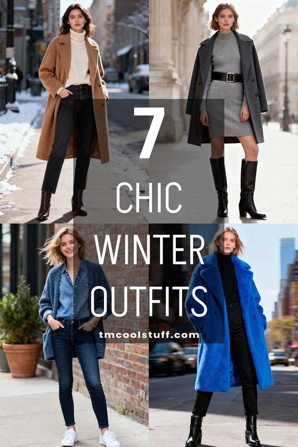 Collage showing different chic winter outfit ideas for women