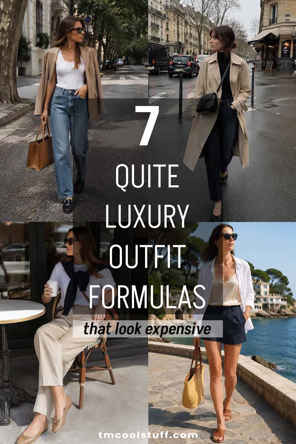 Quiet luxury outfit formulas with neutral colors and minimalist styling to look expensive on a budget
