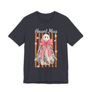 Haunt Mess Ghost Tee | Cute Floral Ghost Halloween Preppy Striped T‑Shirt