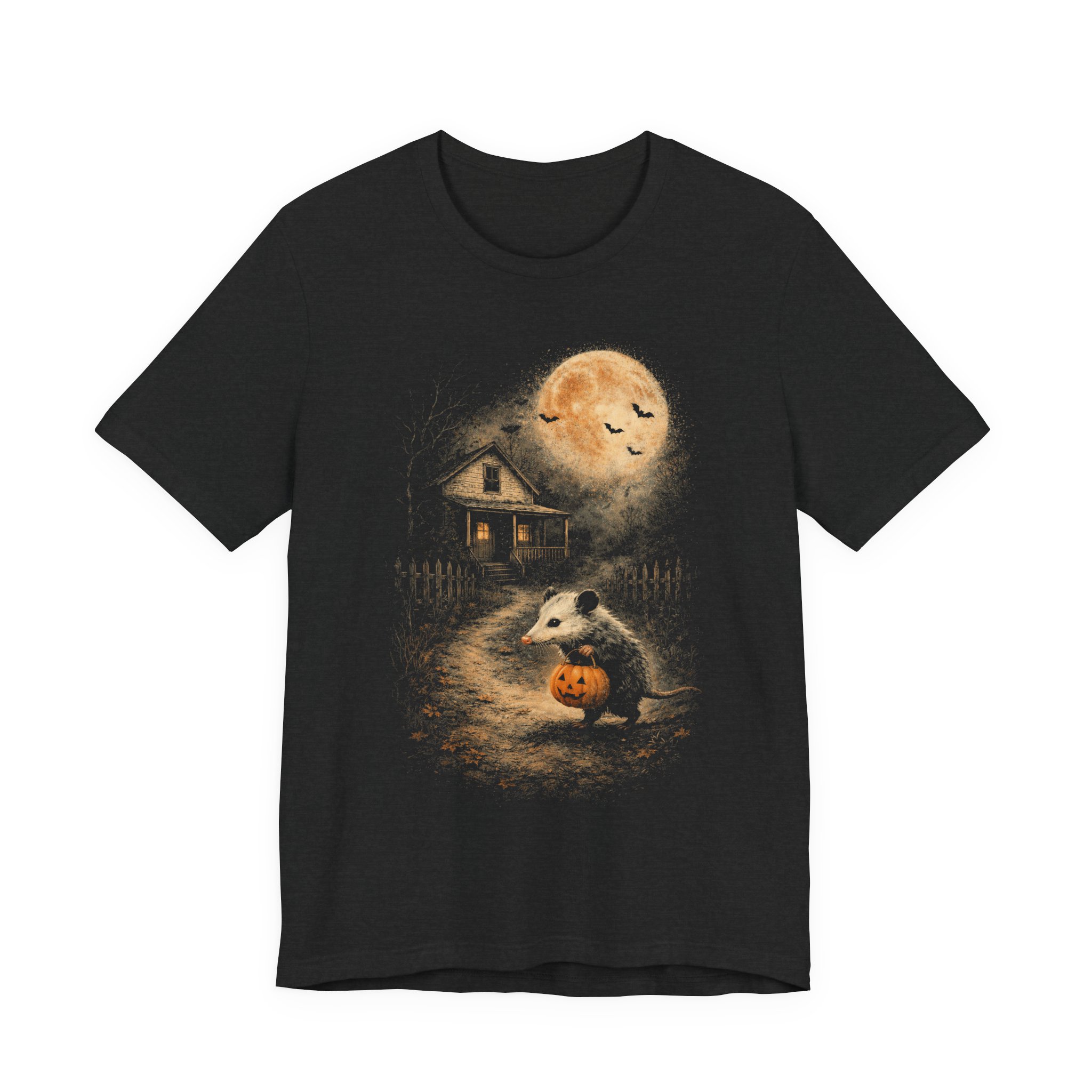 Halloween Night Opossum Tee | Cute Spooky Pumpkin & Moon Graphic T-Shirt