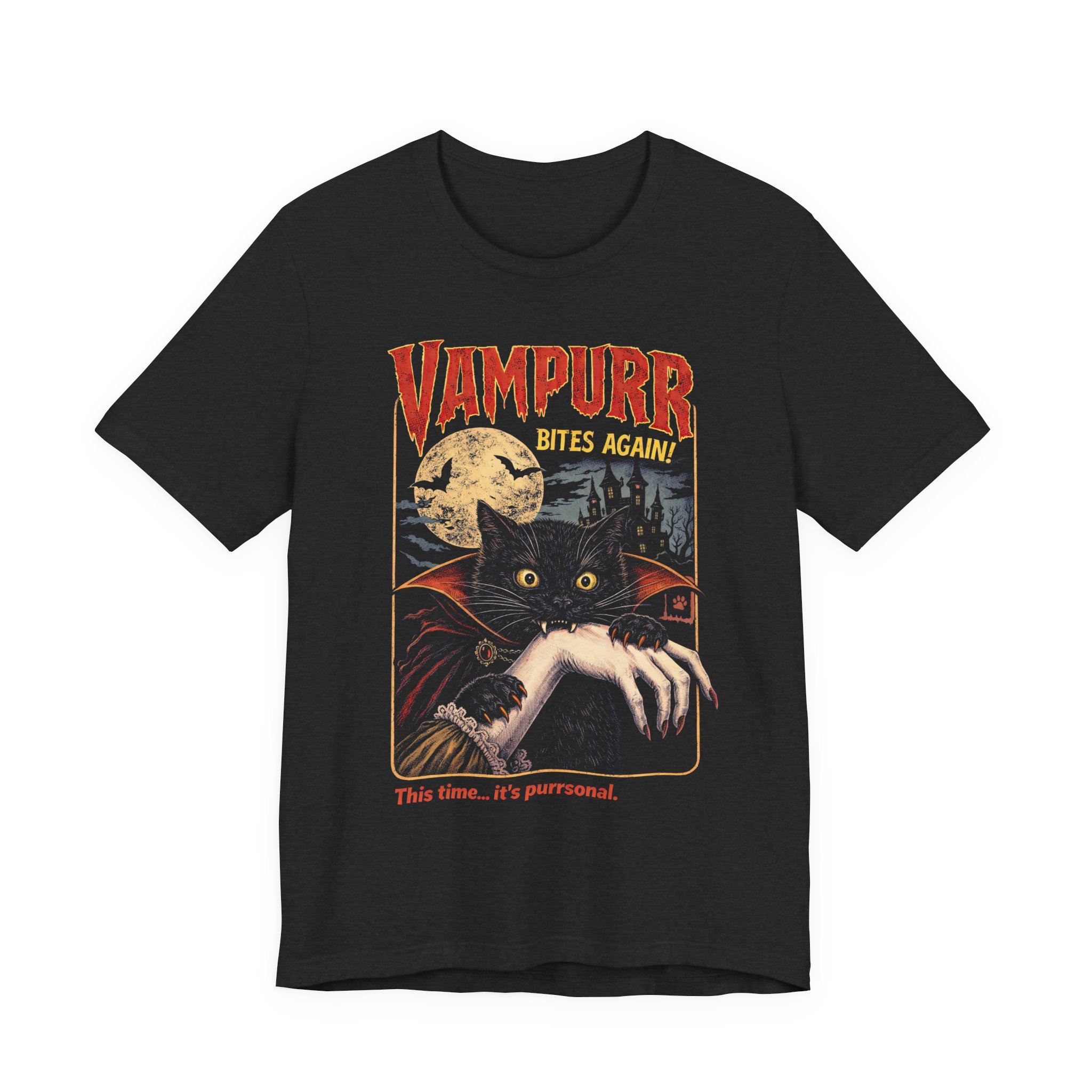 Funny Vampire Cat Tee | Retro Halloween Witchy Black Cat T-Shirt #HW27