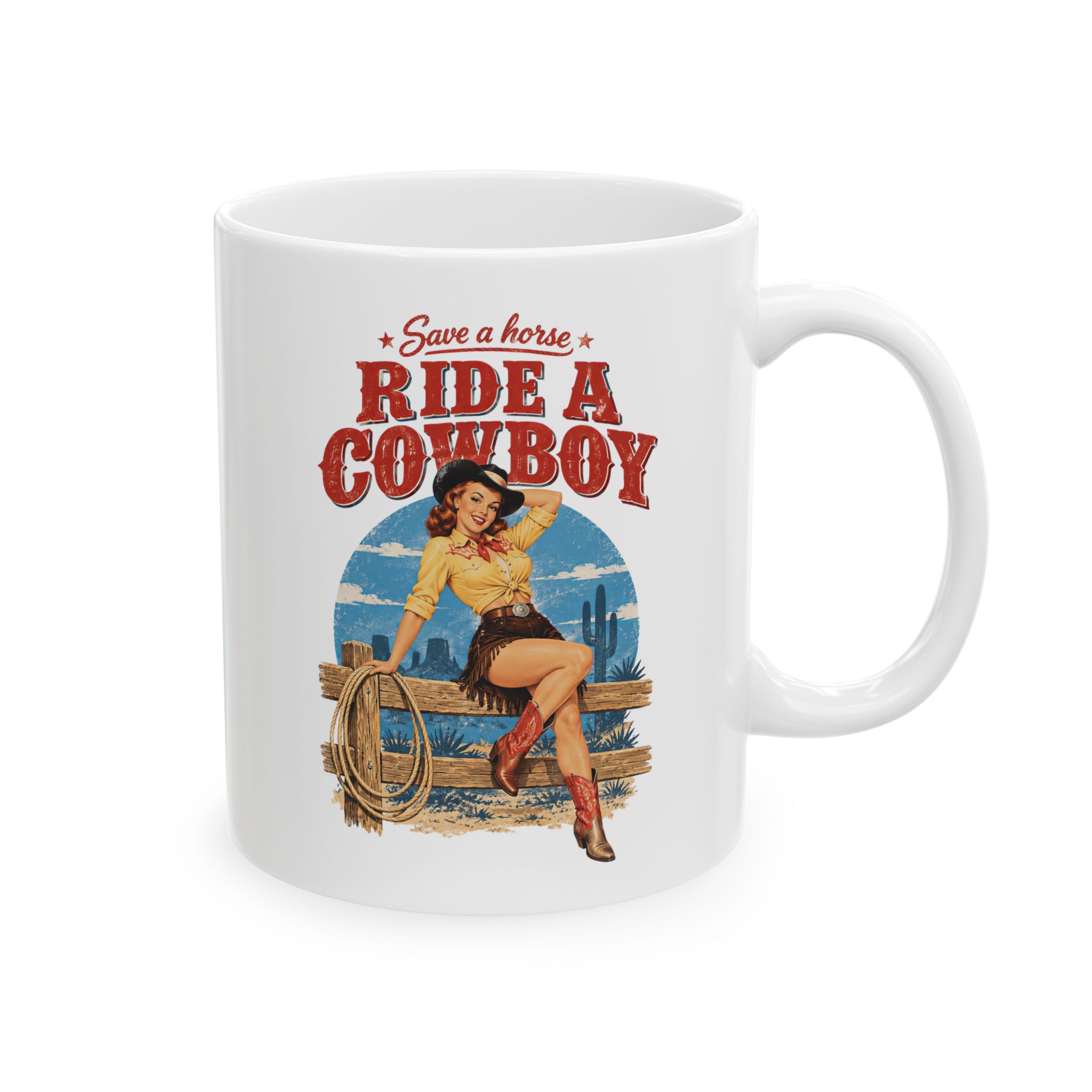 Vintage Ride a Cowboy Mug | Naughty Pin-Up, Adult Humor Gift